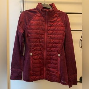 Heathered Burgundy Eddie Bauer Thin Puffer Running Jacket Coat Thumb Holes